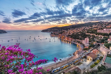 Aerial view of Villefranche-sur-Mer on sunset, France