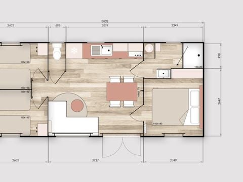MOBILHOME 7 personnes - Confort 3 chambres 