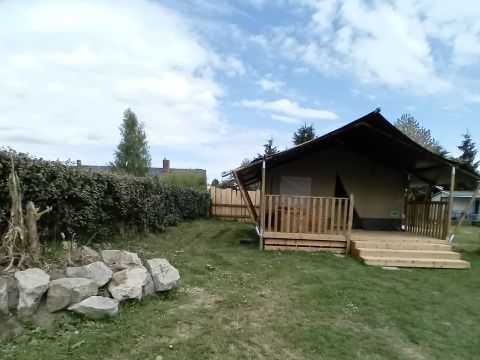 Tente en toile et en bois 4 personnes - Woody 25 Confort Safari Lodge Tente Salle de bain - 2 chambres