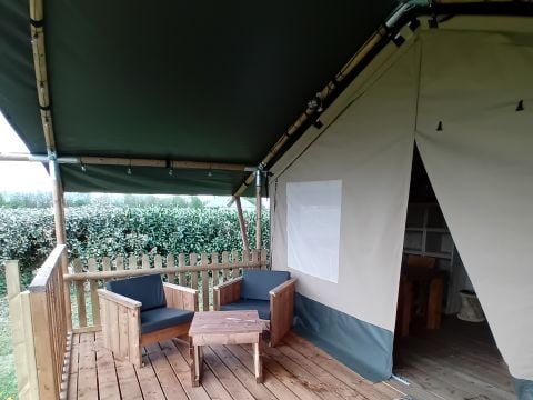 TENTE TOILE ET BOIS 4 personnes - Woody 25 Confort Safari Lodge Tente Salle de bain - 2 chambres