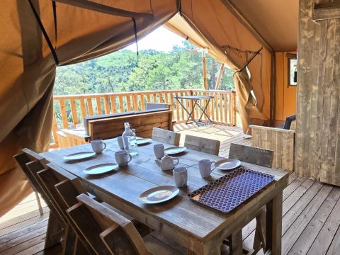 Tente en toile et en bois 5 personnes - Tente Lodge 3 Pièces