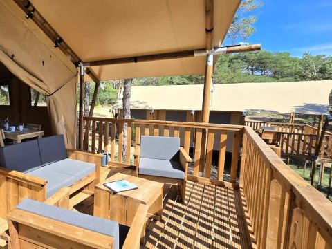 Tente en toile et en bois 5 personnes - Tente Lodge 3 Pièces