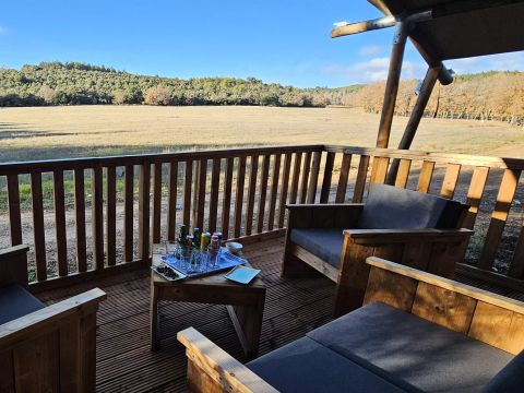 Tente en toile et en bois 4 personnes - Tente Lodge 3 Pièces 4 Personnes PMR