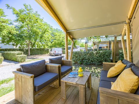 Tente en toile et en bois 5 personnes - Baska - Tente Safari Confort + climatisation