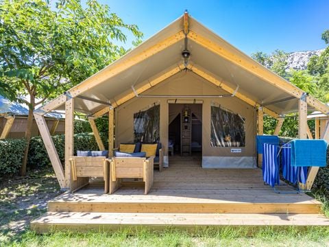 TENTE TOILE ET BOIS 5 personnes - Baska - Tente Safari Confort + climatisation