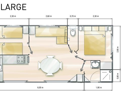 Mobilhome 4 personnes - Confort - 3 Pièces - TV