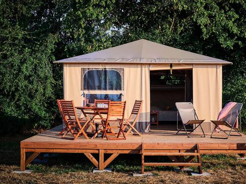 Tente en toile et en bois 5 personnes - Tente Lodge - 3 Pièces - Sans Sanitaires