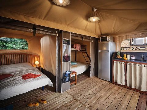 Tente en toile et en bois 5 personnes - Tente Lodge - 3 Pièces - Sans Sanitaires