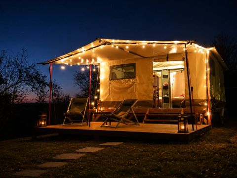 Tente en toile et en bois 5 personnes - Tente Lodge - 3 Pièces - Sans Sanitaires