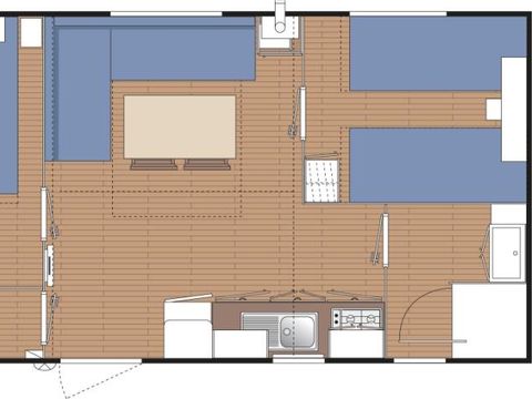 Mobilhome 5 personnes - COSY-CLIM 2 chambres (climatisation - TV - terrasse 12m² - superficie 28m²)