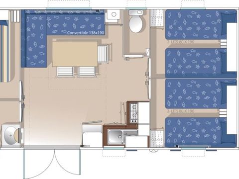 MOBILHOME 6 personnes - COSY-CLIM 3 chambres (climatisation - TV - terrasse 12m² - superficie 32m²)