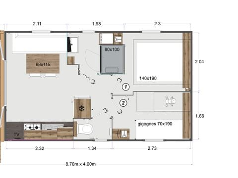 MOBILHOME 4 personnes - Eden Duo - 2 chambres + TV