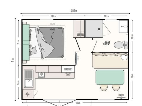 Mobilhome 2 personnes - Mobil home Confort - 1 chambre - terrasse semi-couverte