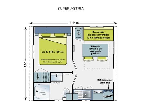 MOBILHOME 2 personnes - Super Astria 16.1m² - 1 chambre