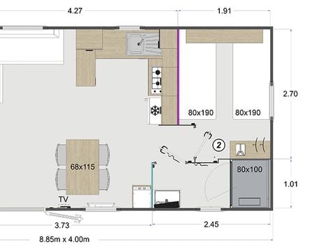 Mobilhome 4/6 personnes - 2 chambres - Grand Confort - 34m²