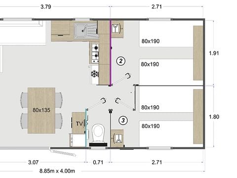 MOBILHOME 8 personnes - Mobil home 3 chambres confort - 34m² 6/8 pers