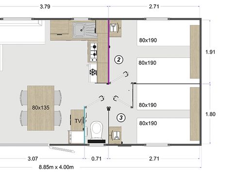 MOBILHOME 8 personnes - Mobil home 3 chambres confort - 34m² * 6/8 pers