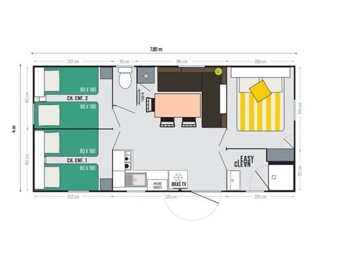 MOBILHOME 6 personnes -  Aqua 3 Chambres 6 Personnes Terrasse semi-couverte
