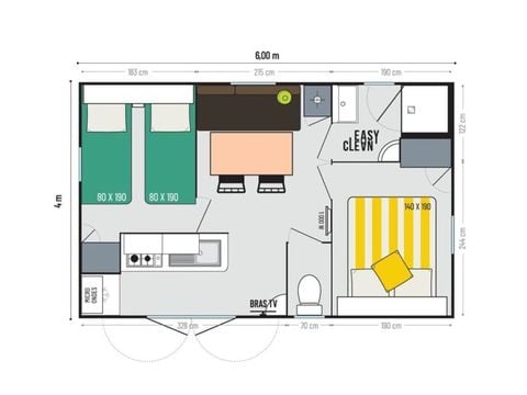 MOBILHOME 4 personnes - Aqua 2 Chambres 4 Personnes Terrasse semi-couverte