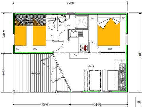 Chalet 6 personnes - Confort 27m² 2 chambres + terrasse couverte 10m² - TV* 4/6 pers