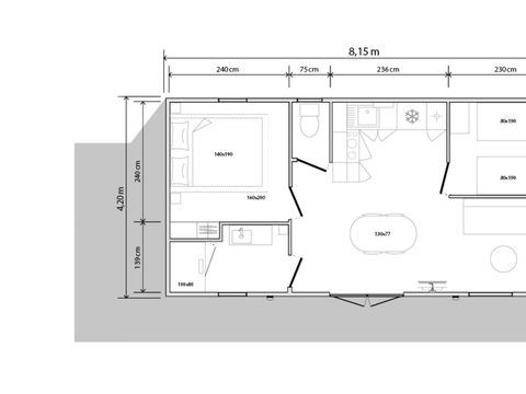 Mobilhome 4 personnes - Mobil-home Premium 30m² 2 chambres + terrasse 25m² - TV - Clim - Spa 1/4 pers