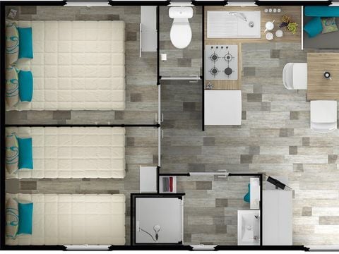 MOBILHOME 8 personnes - Mobilhome FAMILY Premium 36m² - 4 chambres / terrasse couverte + TV + LV + Draps 8 pers