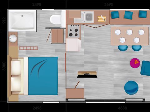 MOBILHOME 4 personnes - TAOS Premium avec SPA 40m² - 2 chambres - 2 salles de bain / Terrasse couverte