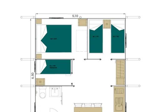 LODGE 6 personnes - JUNGLE Confort 34m² 3 chambres / terrasse couverte + TV