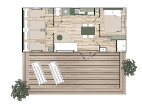 MOBILHOME 6 personnes - CORNOUAILLE Confort 35m² - 3 chambres / Terrasse couverte + TV