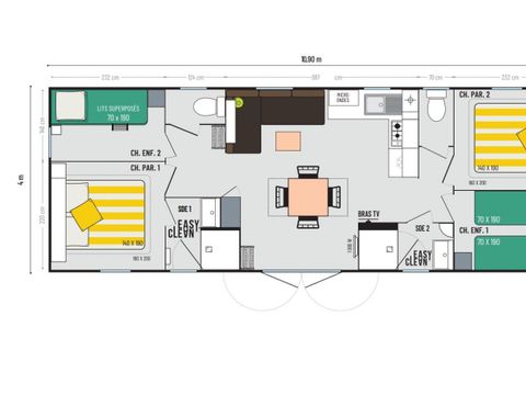 Mobilhome 8 personnes - Family 4 chambres 2 sdb