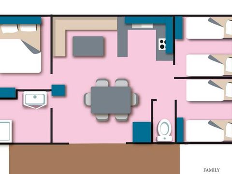 MOBILHOME 6 personnes - Cottage Family - 3 chambres : 32m² - Terrasse non couverte 11m² - 6 pers.
