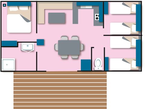 MOBILHOME 6 personnes - Cottage Family - 3 chambres : 32m² - Terrasse non couverte 11m² - 6 pers.