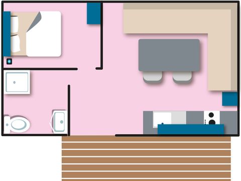 MOBILHOME 3 personnes - Cottage Duo - 1 chambre : 21m² - Terrasse non couverte 11m² 2/3 pers.