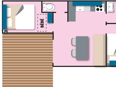 MOBILHOME 5 personnes - Cottage Pacifique - 2 chambres : 27m² - Terrasse couverte 9m² 4/5 pers.