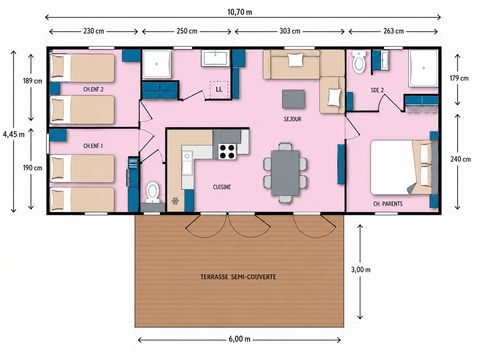 MOBILHOME 6 personnes - Cottage Prestige - 3 chambres : 37 m² + 18 m² de terrasse semi-couverte