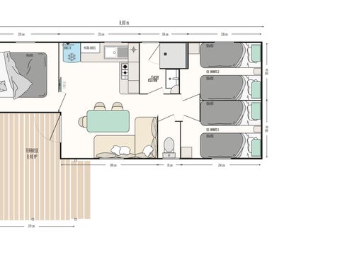 MOBILHOME 6 personnes - Cottage Family Pacifique - 3 chambres : 30m² + 9 m² terrasse
