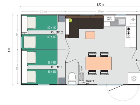 MOBILHOME 8 personnes - 3 chambres - 8 personnes