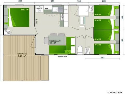 MOBILHOME 6 personnes - Comfort | 3 Ch. | 6 Pers. | Terrasse Simple | 1 SDB | Clim.