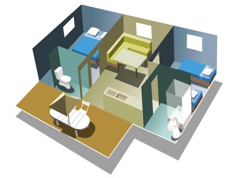 MOBILHOME 6 personnes - 2 chambres (29 m²) n°0 à 2 en bord de Rivière et climatisé, samedi au samedi