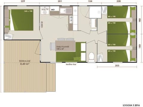 Mobilhome 6 personnes - Family - 3 chambres - PREMIUM -30m²-Roselune-Clim-TV-lave-vaiss.-plancha-terrasse - XXL couverte
