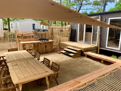 Mobilhome 10 personnes - Tribu - 5 chambres - -CLIM-2 salles de bain-TV-lave-vaisselle-Plancha-terrasse couverte-56m² - PREMIUM