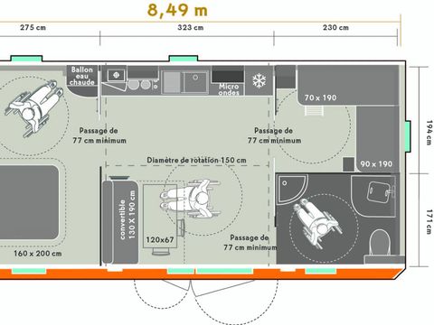 MOBILHOME 5 personnes - Life 2ch PMR avec climatisation -TV-LV-plancha-32m²-terrasse couverte | PREMIUM  MOBILHOME 5 personnes - Life 2ch PMR avec climatisation -TV-LV-plancha-32m²-terrasse couverte | PREMIUM