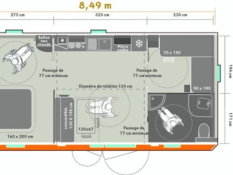 MOBILHOME 5 personnes - Life 2ch PMR- CLIM -TV-LV-plancha-32m²-terrasse couverte | PREMIUM 