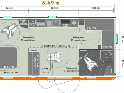 Mobilhome 4 personnes - Mobil-home PMR Confort 2 Chambres 4 Personnes