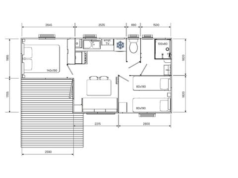Mobilhome 4 personnes - STANDARD - 2 chambres avec climatisation