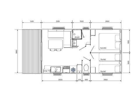 MOBILHOME 4 personnes - ECO CLASSIQUE  - 2 chambres avec climatisation