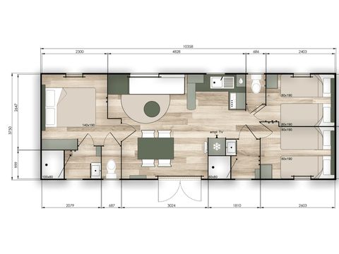 Mobilhome 8 personnes - PREMIUM PLUS - 3 chambres avec climatisation +TV+ Plancha à gaz - 2 salles de bain
