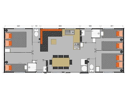 Mobilhome 8 personnes - CONFORT - 4 chambres avec climatisation +TV+ - 2 salles de bain