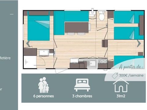 MOBILHOME 6 personnes - Confort Mistral 6 personnes - 3chambres, climatisé