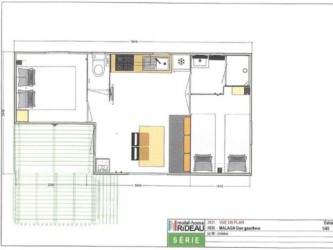 Mobilhome 4 personnes - 2021 - 25m2 Climatisation - Terrasse bois couverte 8m2.